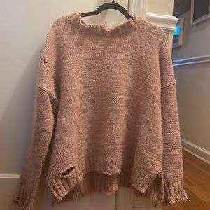 NWOT POL Large fuzzy pink distressed sweater